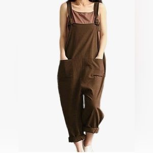 Zilcremo Women Cotton Linen Overalls Casual Jumpsuits Rompers with Pocke…